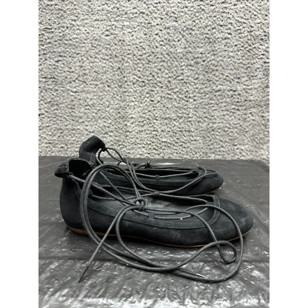 Joie Jenessa Suede Lace-Up Ballerina Flats Black Womens Size 38.5 EU